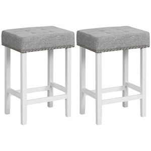 giantex bar stools set of 2, 24.5" counter height backless barstools with nailhead linen foam seat, foot rest, max load 330 lbs rubber wood bar stools for kitchen island pub