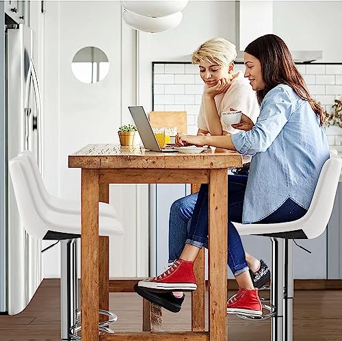 VATROS Bar Stools Set of 2, Adjustable Bar Stools with Back and Footrest, PU Leather Upholstered Swivel Counter Height Bar Stools for Home Kitchen Island-White