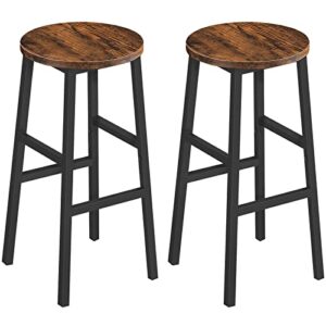 mahancris bar stools, set of 2 round bar chairs with footrest, 24.4 inch kitchen breakfast bar stools, industrial bar stools, easy assembly, for dining room, kitchen, rustic brown bahr0201z
