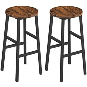 MAHANCRIS Bar Stools, Set of 2 Round Bar Chairs with Footrest, 24.4 Inch Kitchen Breakfast Bar Stools, Industrial Bar Stools, Easy Assembly, for Dining Room, Kitchen, Rustic Brown BAHR0201Z