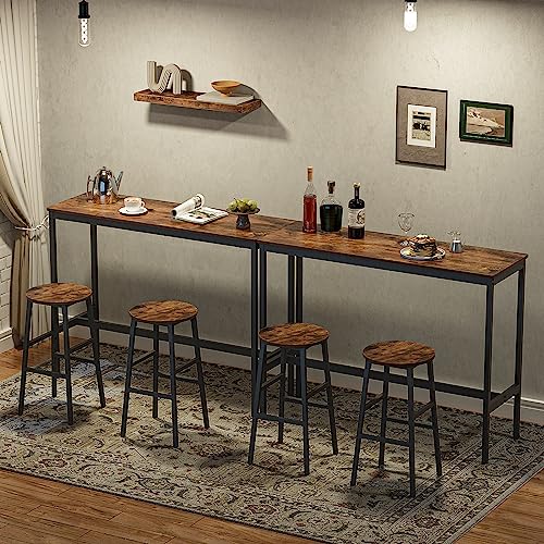 MAHANCRIS Bar Stools, Set of 2 Round Bar Chairs with Footrest, 24.4 Inch Kitchen Breakfast Bar Stools, Industrial Bar Stools, Easy Assembly, for Dining Room, Kitchen, Rustic Brown BAHR0201Z