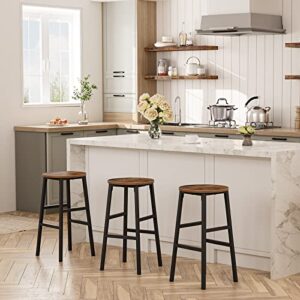 MAHANCRIS Bar Stools, Set of 2 Round Bar Chairs with Footrest, 24.4 Inch Kitchen Breakfast Bar Stools, Industrial Bar Stools, Easy Assembly, for Dining Room, Kitchen, Rustic Brown BAHR0201Z