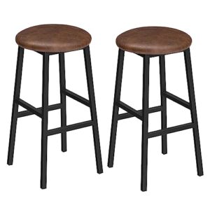 mahancris bar stools, 24.8 inch pu upholstered breakfast stools, set of 2 round bar chairs with footrest, bar height stools with footrest, for restaurant, kitchen, bar counter, rustic brown bahf02r01