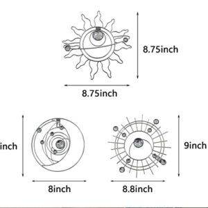 Manortang Silver Metal Abstract Sun Moon Star Art Wall Decor,Modern Wire Line Art Decorations,Embelished Silver Foil Art,Mystical Star Circle Planet Handmade Wall Decor Party Office Kitchen Bedroom Bathroom Living Room 9inch