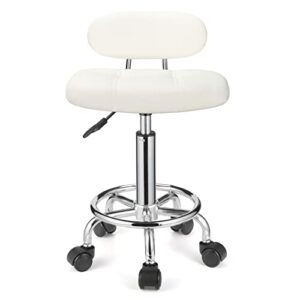 fnzir square rolling stools with backrest height adjustable swivel stool with wheels white