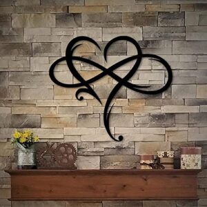 aoolvy infinity heart wall decor, unique infinity heart metal art wall decor love sign steel wall plaques bedroom ornaments for home wedding decor, room living room decoration (black, 23.6x20.6inch)