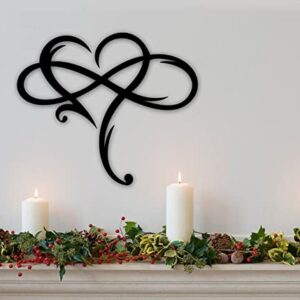 AOOLVY Infinity Heart Wall Decor, Unique Infinity Heart Metal Art Wall Decor Love Sign Steel Wall Plaques Bedroom Ornaments for Home Wedding Decor, Room Living Room Decoration (Black, 23.6x20.6inch)