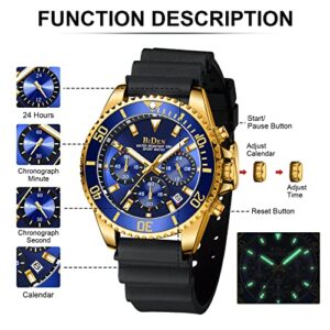 HANPOSH Mens Watches Chronograph Stainless Steel Watch for Men 30M Waterproof Analog Quartz Watch Business Casual Fashion Men's Wrist Watches Silicone/Stainless Steel Band