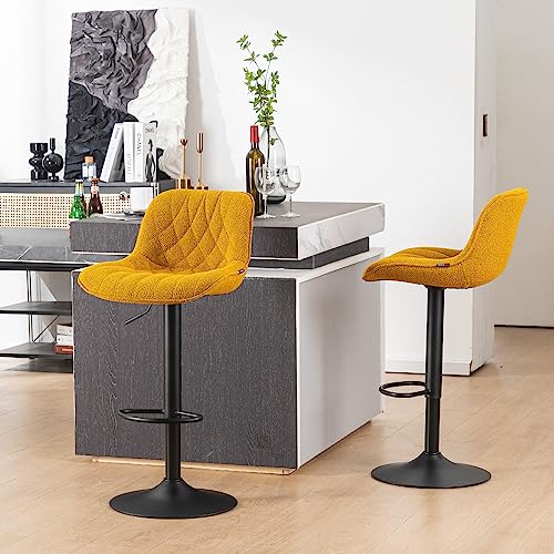 Kidol & Shellder Bar Stools Barstools for Kitchen Island Counter Stools Swivel Height Bar Stool Bar Chair Adjustable Soft Thicked Teddy Velvet 3 Mins Quick Assembly Lold up to 300 lbs(1 Piece,Yellow)