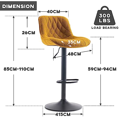 Kidol & Shellder Bar Stools Barstools for Kitchen Island Counter Stools Swivel Height Bar Stool Bar Chair Adjustable Soft Thicked Teddy Velvet 3 Mins Quick Assembly Lold up to 300 lbs(1 Piece,Yellow)