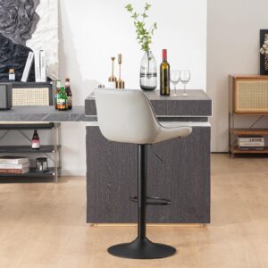 Kidol & Shellder Bar Stools Adjustable Barstools Swivel Counter Height Bar Stools Soft Thicked Faux Leather Bar Chairs,Grey,3 Mins Quick Assembly,Lold up to 300lbs(Single)