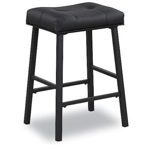 kairuituch 24 inch bar stools, counter height kitchen bar stools for home bar, dining, saddle seat padding, black metal legs, kr302pbk1