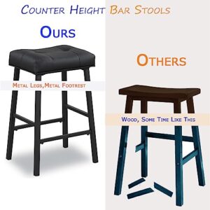 KAIRUITUCH 24 inch Bar Stools, Counter Height Kitchen Bar Stools for Home Bar, Dining, Saddle Seat Padding, Black Metal Legs, KR302PBK1