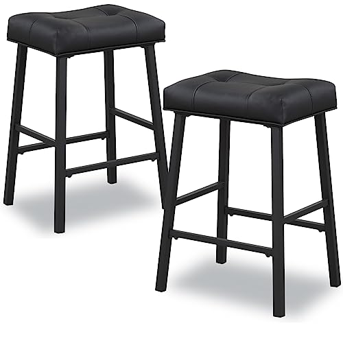 KAIRUITUCH 24 inch Bar Stools, Counter Height Kitchen Bar Stools for Home Bar, Dining, Saddle Seat Padding, Black Metal Legs, KR302PBK1