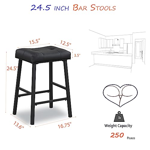 KAIRUITUCH 24 inch Bar Stools, Counter Height Kitchen Bar Stools for Home Bar, Dining, Saddle Seat Padding, Black Metal Legs, KR302PBK1