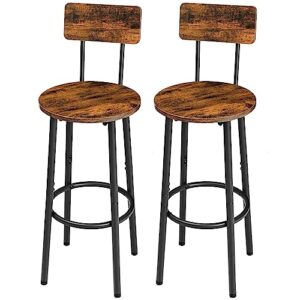 hoobro bar stools with back, set of 2 bar chairs, counter stools with footrest, for kitchen, living room, bar, adjustable feet, rustic brown and black bf32by01