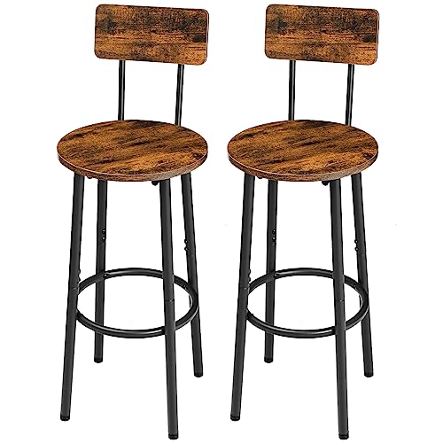 HOOBRO Bar Stools with Back, Set of 2 Bar Chairs, Counter Stools with Footrest, for Kitchen, Living Room, Bar, Adjustable Feet, Rustic Brown and Black BF32BY01