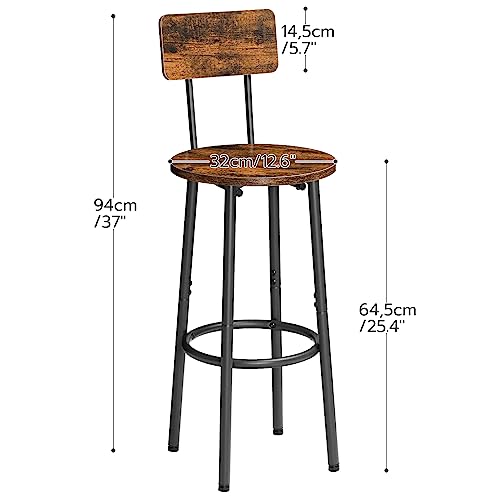 HOOBRO Bar Stools with Back, Set of 2 Bar Chairs, Counter Stools with Footrest, for Kitchen, Living Room, Bar, Adjustable Feet, Rustic Brown and Black BF32BY01