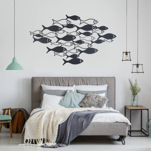 Gamino Metal Wall Art, School of Fish Wall Decor, Metal Fish Wall Art, Bathroom Wall Decor, Coastal Wall Art, Nautical Wall Decor, Home Decor (28" x 16" | 70 x 41 cm, silver)