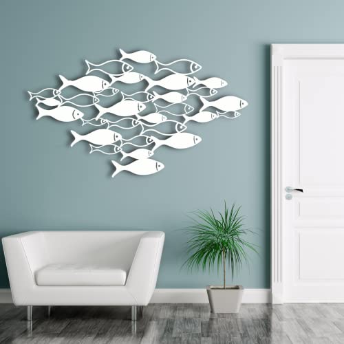 Gamino Metal Wall Art, School of Fish Wall Decor, Metal Fish Wall Art, Bathroom Wall Decor, Coastal Wall Art, Nautical Wall Decor, Home Decor (28" x 16" | 70 x 41 cm, silver)