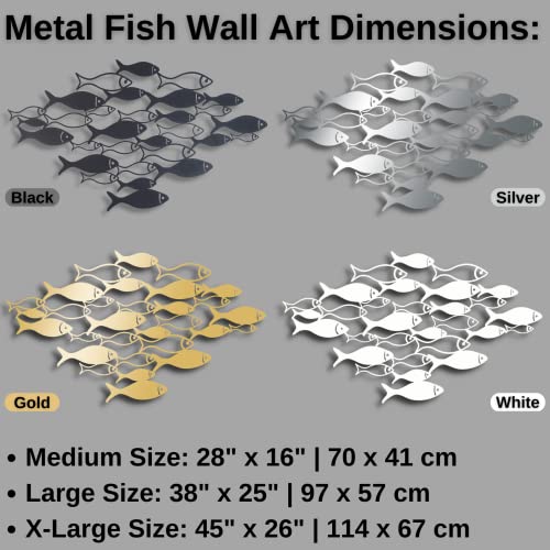 Gamino Metal Wall Art, School of Fish Wall Decor, Metal Fish Wall Art, Bathroom Wall Decor, Coastal Wall Art, Nautical Wall Decor, Home Decor (28" x 16" | 70 x 41 cm, silver)