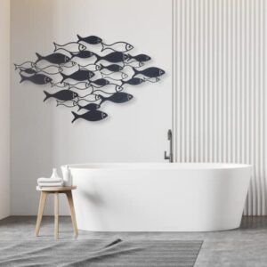 Gamino Metal Wall Art, School of Fish Wall Decor, Metal Fish Wall Art, Bathroom Wall Decor, Coastal Wall Art, Nautical Wall Decor, Home Decor (28" x 16" | 70 x 41 cm, silver)