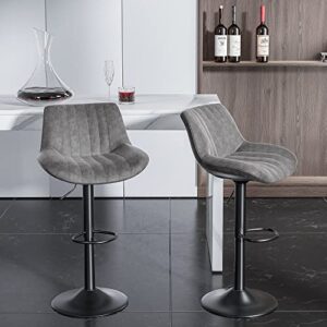 nalupatio bar stools set of 2 adjustable counter height morden swivel bar stools with backs performance fabric seat island chairs for home kitchen dark grey
