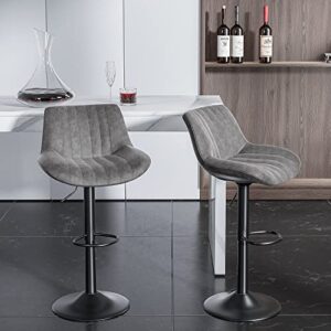 Nalupatio Bar Stools Set of 2 Adjustable Counter Height Morden Swivel Bar Stools with Backs Performance Fabric Seat Island Chairs for Home Kitchen Dark Grey