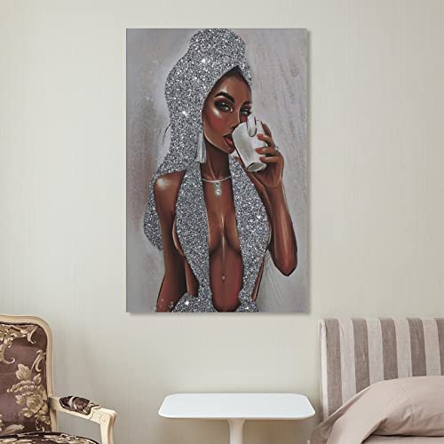 African American Black Silver Glitter Poster Vintage Art Room Decor Poster Canvas Wall Art Prints for Wall Decor Room Decor Bedroom Decor Gifts Posters 16x24inch(40x60cm) Unframe-Style