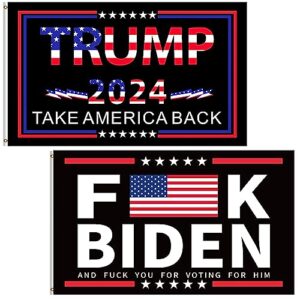 trump 2024 flag 3x5 outdoor take america back flag 2 pack premium polyester trump flags and fuck biden flag with brass grommets for outdoor indoor room wall