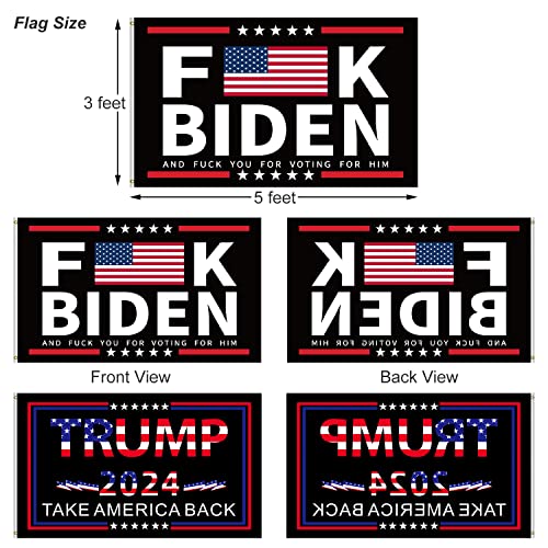 Trump 2024 Flag 3x5 Outdoor Take America Back Flag 2 Pack Premium Polyester Trump Flags and Fuck Biden Flag with Brass Grommets for Outdoor Indoor Room Wall