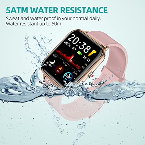 Smart Watch for Women, Fitness Tracker with 24 Sports Modes, 5ATM Swimming Waterproof, Sleep Monitor Step Calorie Counter, 1.7" Touchscreen Women's Watch for Android iOS iPhone Compatiable, Pink