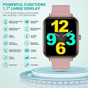 Smart Watch for Women, Fitness Tracker with 24 Sports Modes, 5ATM Swimming Waterproof, Sleep Monitor Step Calorie Counter, 1.7" Touchscreen Women's Watch for Android iOS iPhone Compatiable, Pink