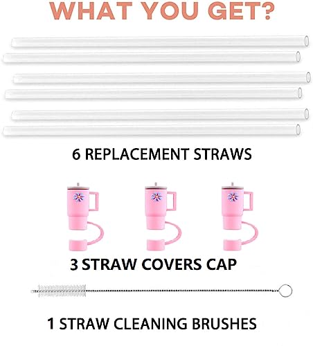 Replacement Straw Compatible with Stanley 40 oz 30 oz Cup Tumbler, Includes 6 Straws, 3 Straw cover, and 1 Brush.