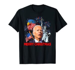 joe biden confused patriotic merry christmas for 4th of july t-shirt