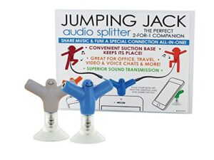 jumping jack audio splitter ultimate sound experience, 3.5mm audio splitter for headphones - aux splitter connect 2 headphones, enhance music sharing, color vary - pack of 2