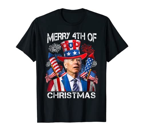 Funny Joe Biden Merry 4th Of Christmas 4th Of July Firework T-Shirt