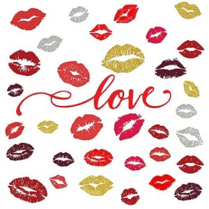 superdant love lips wall stickers 34pcs red silver gold brown kisses stickers self-adhesive vinyl wall art decals valentine's day trendy for home living room girly women's bedroom apartment decor