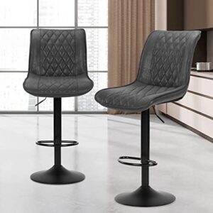 wolmics bar stools set of 2, height adjustable counter height bar stools with thicken cushion and back,vintage leather modern bar chairs for home and kitchen counter