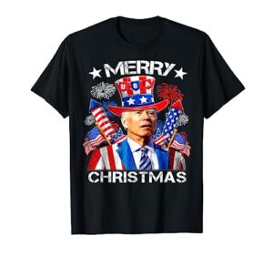 funny joe biden merry christmas 4th of july firework usa t-shirt