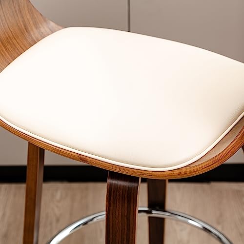 glitzhome Bar Stools Set of 2, 28’’ Swivel Barstools with Curved Back, Counter Stools Bar Chairs Withe Backrest, Footrest, Solid Bentwood Frame, White