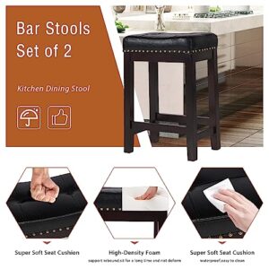 Backless Bar Stools Set of 2, 24 Inch Saddle Seat Bar Stools Counter Height with Footrest, PU Leather Kitchen Counter Stools Set of 2(Brown)