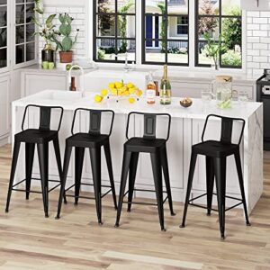 wentment metal bar stools set of 4 counter height bar stools barstools with removable back 24" kitchen bar stools, black