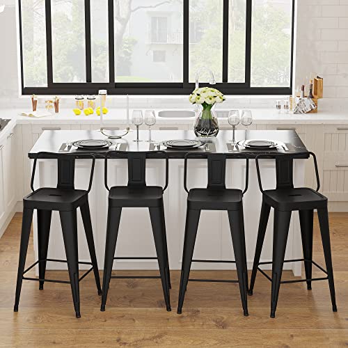 WENTMENT Metal Bar Stools Set of 4 Counter Height Bar Stools Barstools with Removable Back 24" Kitchen Bar Stools, Black