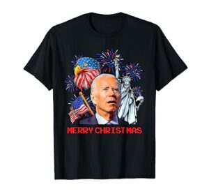 funny joe biden merry christmas in july usa flag 4th of july t-shirt
