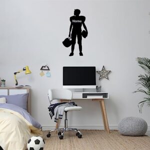 personalized football player wall decal for boys room - custom name sticker with number and sport decals - football room decor and vinyl wall stickers for men's bedroom