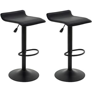 vogue furniture direct adjustable bar stools set of 2, modern swivel pu leather airlift barstools, backless kitchen counter height bar chair for dining room (black, black base)
