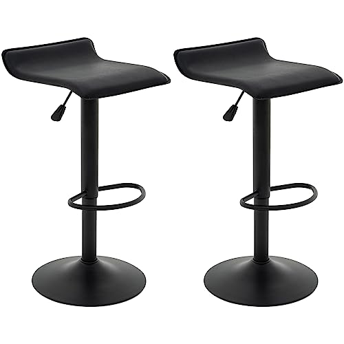 Vogue Furniture Direct Adjustable Bar Stools Set of 2, Modern Swivel PU Leather Airlift Barstools, Backless Kitchen Counter Height Bar Chair for Dining Room (Black, Black Base)