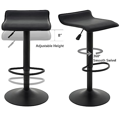 Vogue Furniture Direct Adjustable Bar Stools Set of 2, Modern Swivel PU Leather Airlift Barstools, Backless Kitchen Counter Height Bar Chair for Dining Room (Black, Black Base)