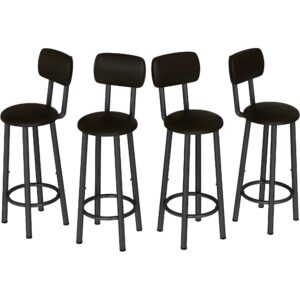 dklgg bar stools, set of 4 bar chairs, tall bar stools with backrest, pu upholstered breakfast stools armless dining chairs for kitchen island pub living room